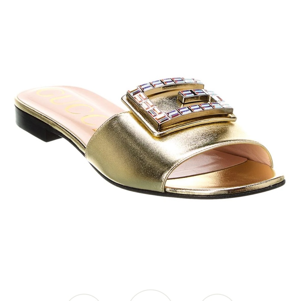 Gold Leather Gucci Flat Sandals